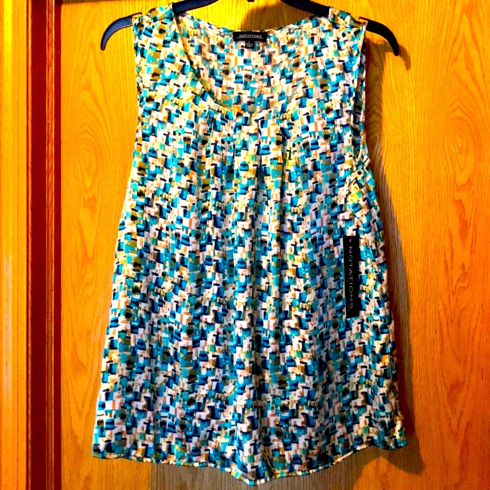 New with tags Notations silky printed sleeveless top shell blouse Large blue